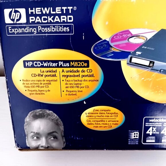 HP CD-Writer Plus M820e External Drive + Cable -PC Card + Box -Instructions - Picture 1 of 8